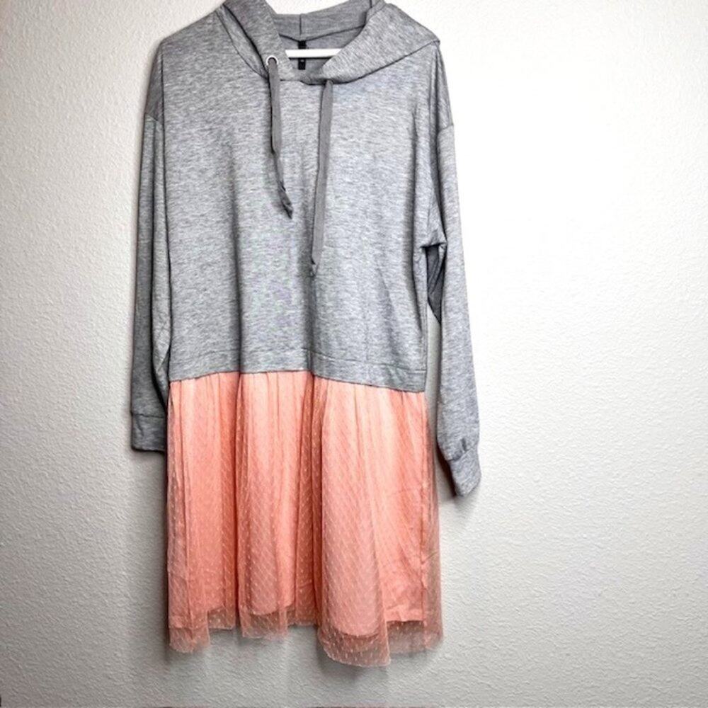 Bebop Peach Tulle Hoodie Dress XL Juniors Fairycore Tutu Sweatshirt Mesh Dress